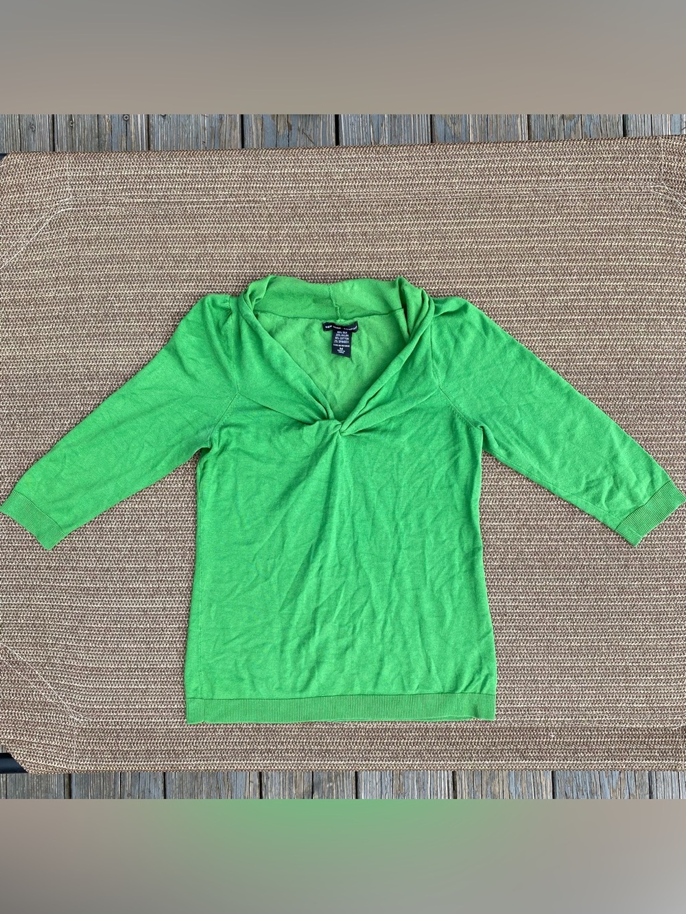 NY&Co Silk Blend Twist Front Draped Knit Top Green M